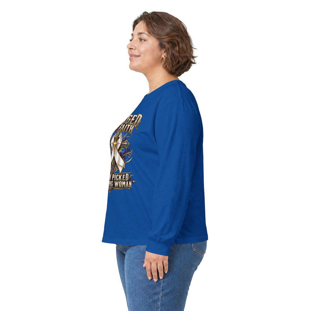 Forged by Faith Cancer Fighter Long Sleeve Shirt – Cancer Picked the Wrong Woman