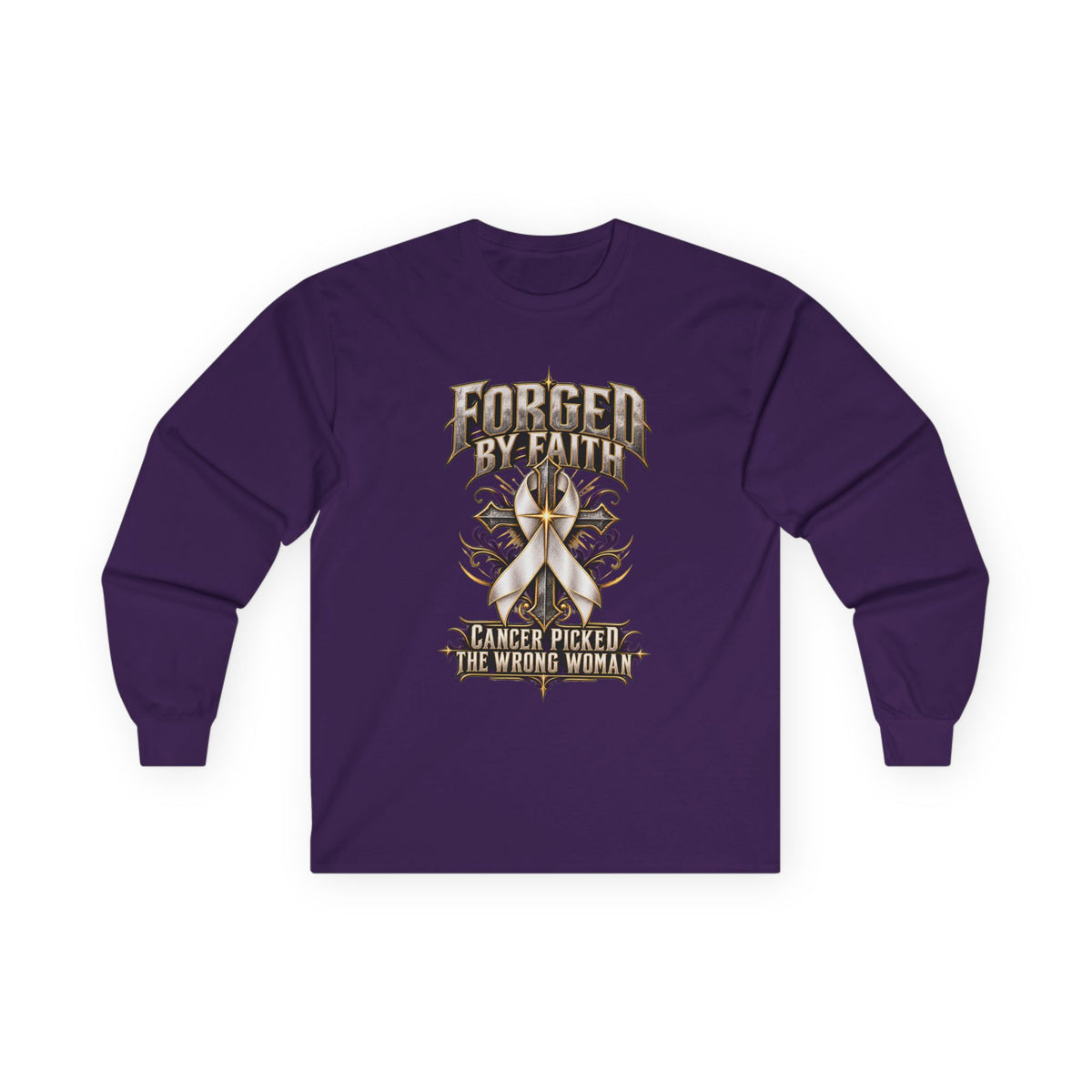 Forged by Faith Cancer Fighter Long Sleeve Shirt – Cancer Picked the Wrong Woman