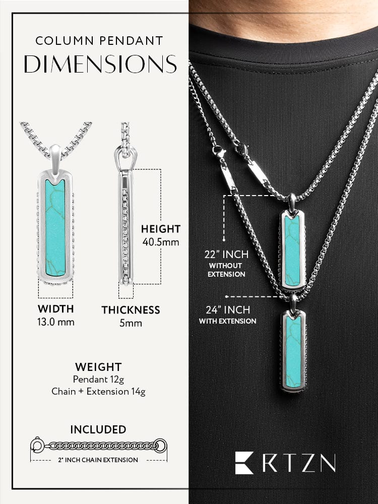 Men’s Turquoise Column Pendant Necklace – Stainless Steel