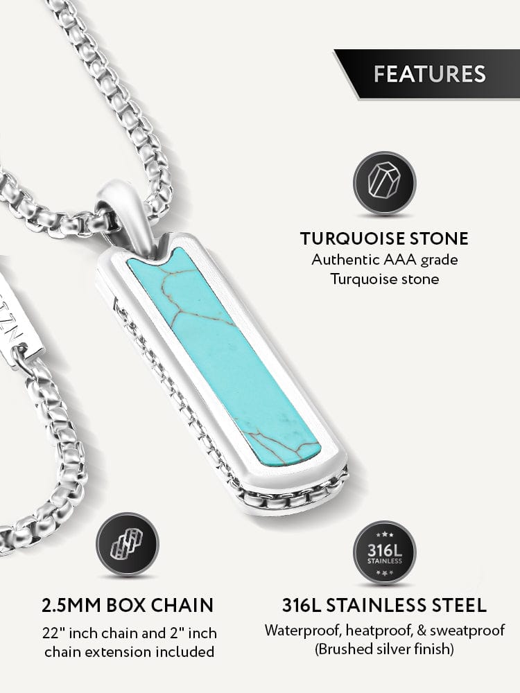 Men’s Turquoise Column Pendant Necklace – Stainless Steel