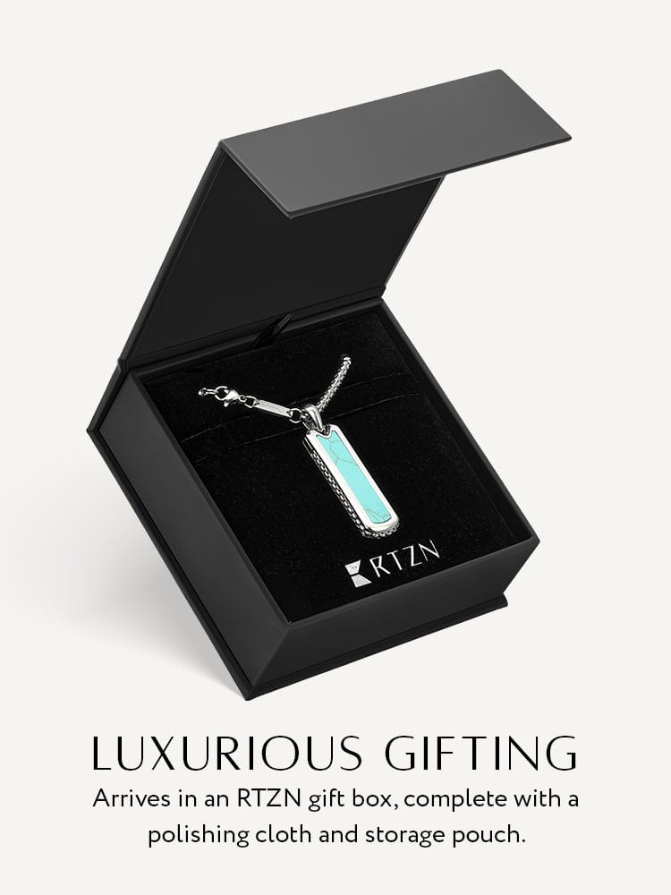 Men’s Turquoise Column Pendant Necklace – Stainless Steel