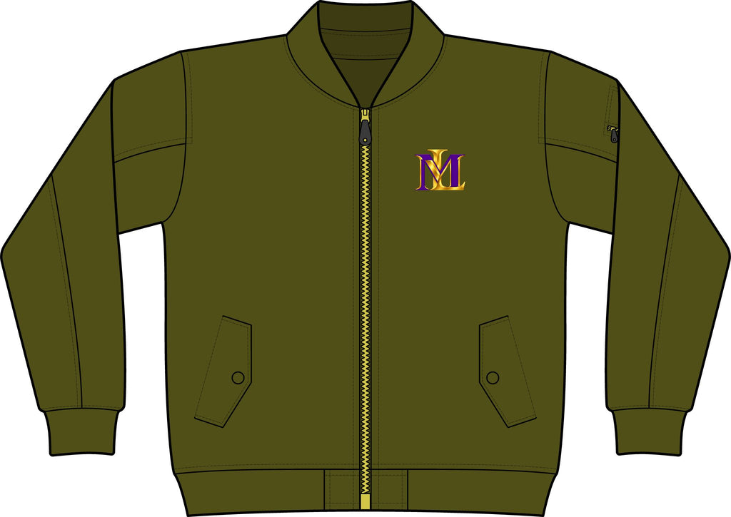 Embroidered 'M' Olive Bomber Jacket