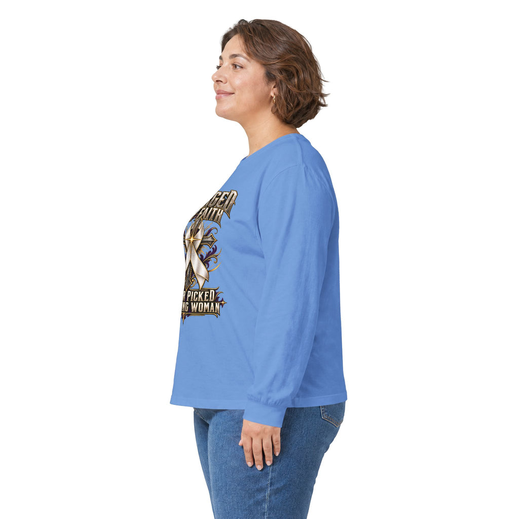 Forged by Faith Cancer Fighter Long Sleeve Shirt – Cancer Picked the Wrong Woman