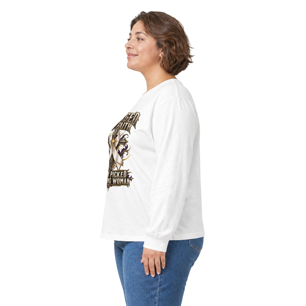 Forged by Faith Cancer Fighter Long Sleeve Shirt – Cancer Picked the Wrong Woman