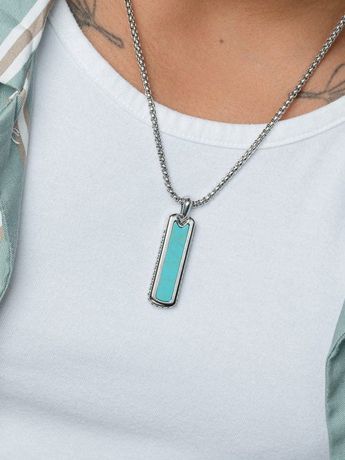 Men’s Turquoise Column Pendant Necklace – Stainless Steel