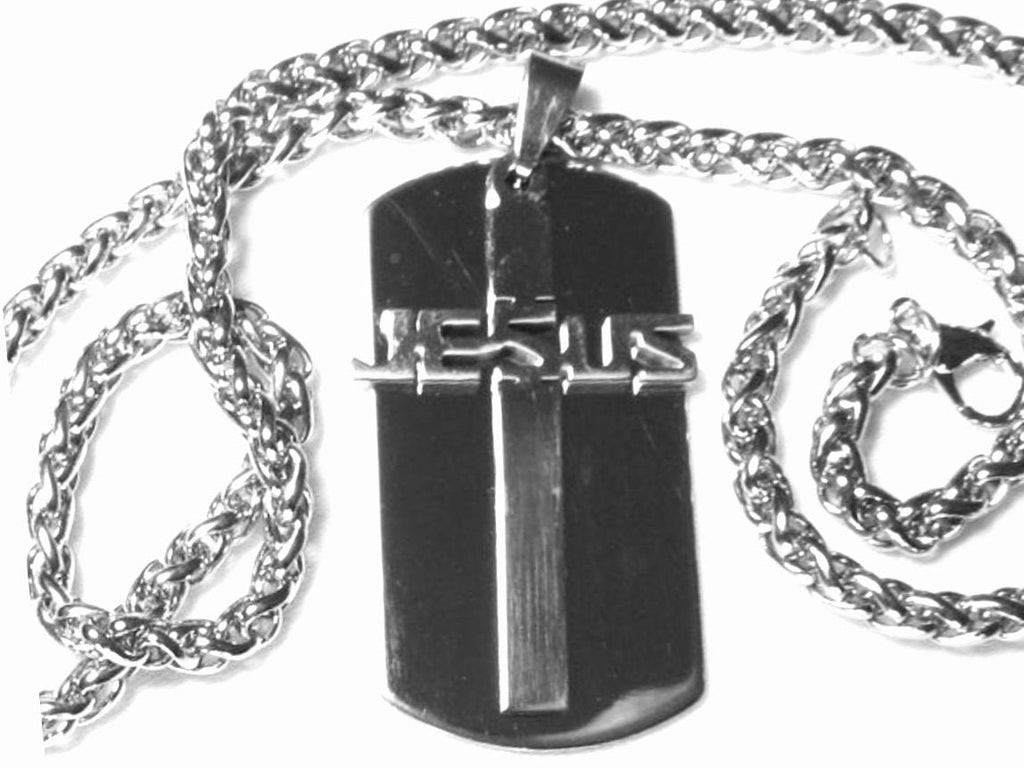 Men’s Jesus Cross Dog Tag Necklace — Stainless Steel