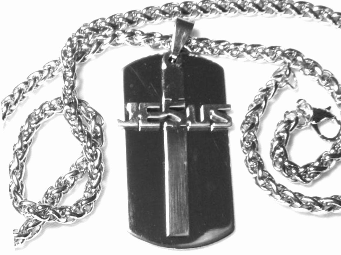 Men’s Jesus Cross Dog Tag Necklace — Stainless Steel