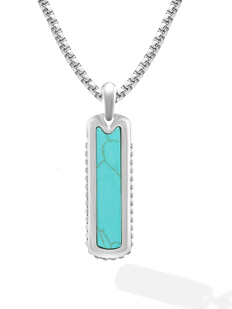 Men’s Turquoise Column Pendant Necklace – Stainless Steel