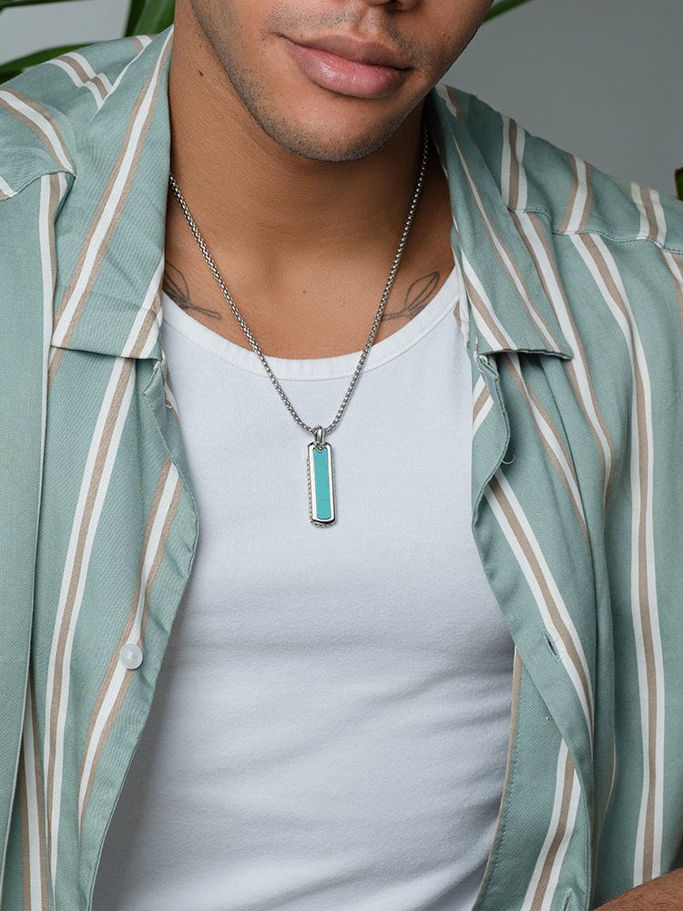 Men’s Turquoise Column Pendant Necklace – Stainless Steel